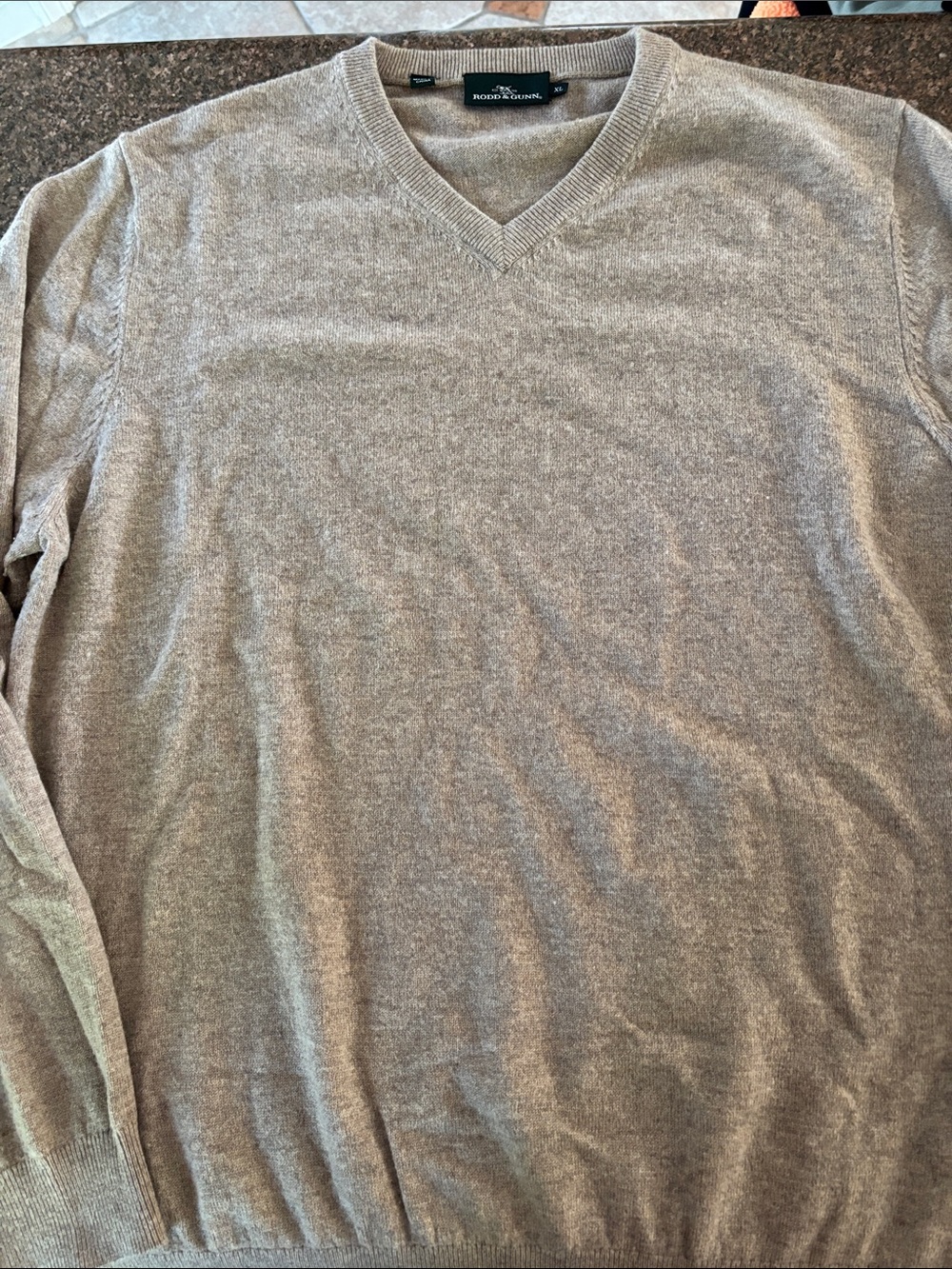 Rodd & Gunn Men's V-Neck Sweater Light Brown Wool Cashmere Sweater-XL